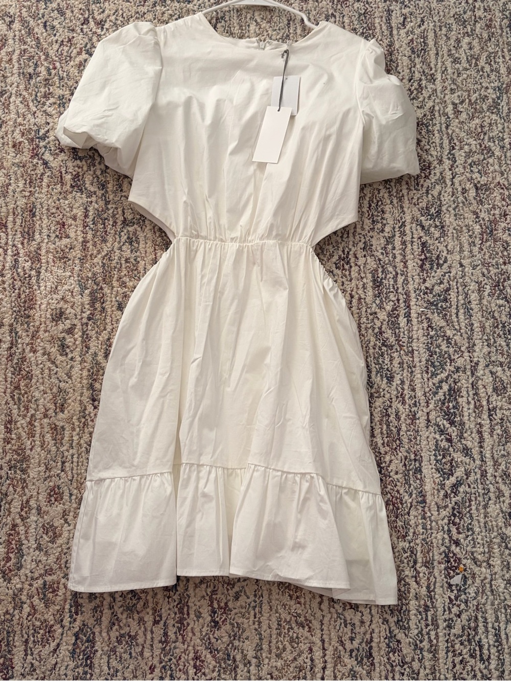 Wayf White Puff Sleeve Tiered Midi Dress